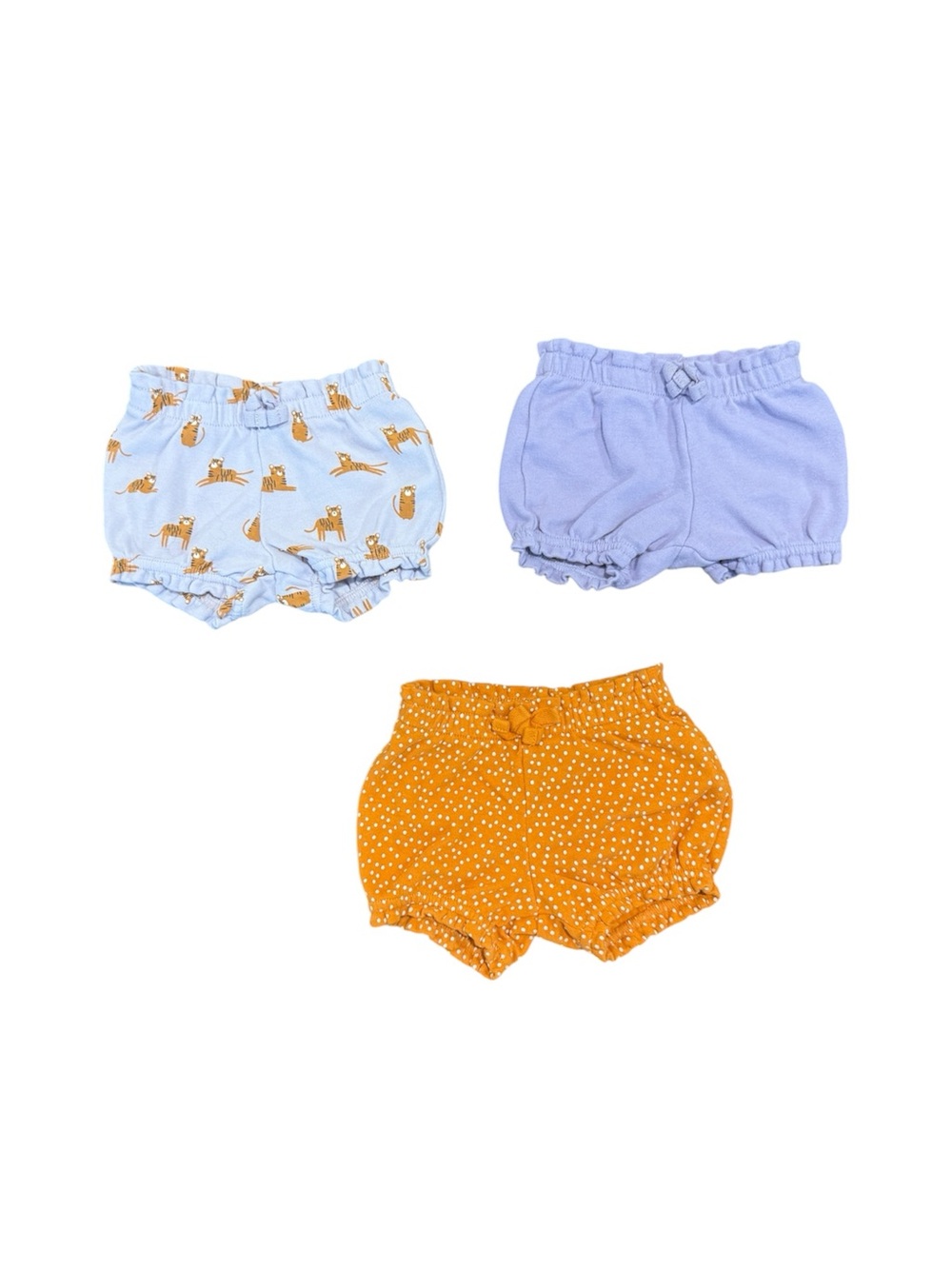 ⭐️4 for $10⭐️ Baby Shorts - Light Purple Cat Print, Lavender & Mustard Dot